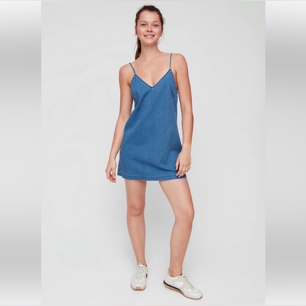 Aritzia Wilfred Free Vivianne Blue Denim Cotton Camisole Dress Size XXS